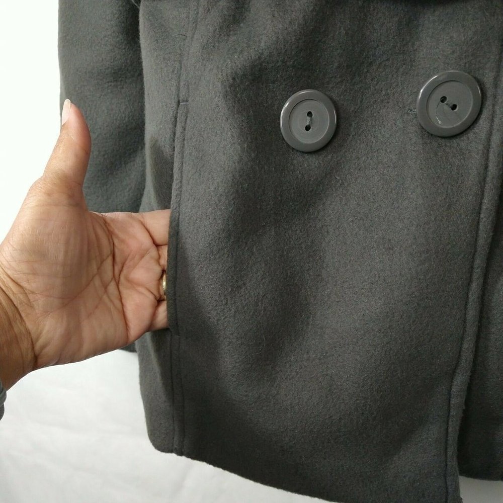 Brave Soul Double Breasted Pea Coat Jacket Women Size XL Grey Belted Pockets - Picture 3 of 8